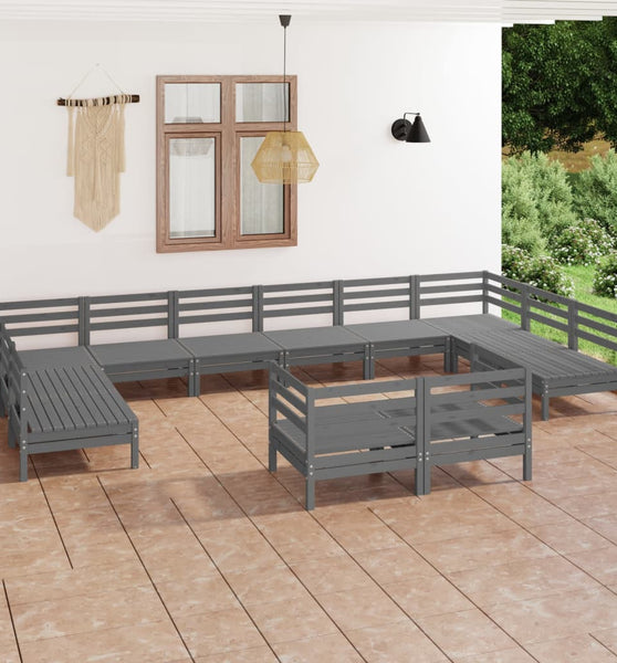 12-tlg. Garten-Lounge-Set Grau Massivholz Kiefer