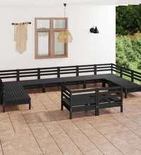 12-tlg. Garten-Lounge-Set Schwarz Massivholz Kiefer