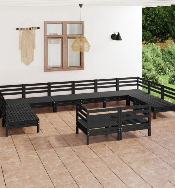 12-tlg. Garten-Lounge-Set Schwarz Massivholz Kiefer