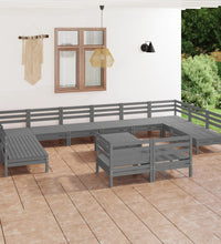 13-tlg. Garten-Lounge-Set Grau Massivholz Kiefer