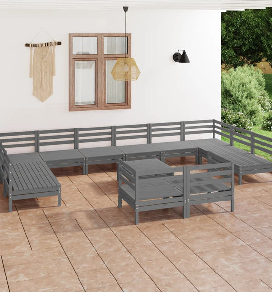 13-tlg. Garten-Lounge-Set Grau Massivholz Kiefer