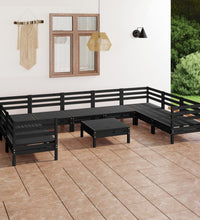 10-tlg. Garten-Lounge-Set Schwarz Massivholz Kiefer