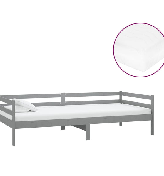 Tagesbett mit Matratze 90x200 cm Grau Kiefer Massivholz