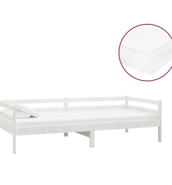 Tagesbett mit Matratze 90x200 cm Weiß Kiefer Massivholz