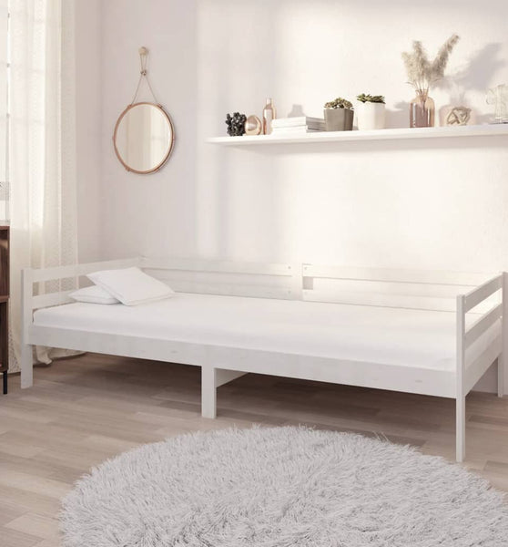 Tagesbett mit Matratze 90x200 cm Weiß Kiefer Massivholz