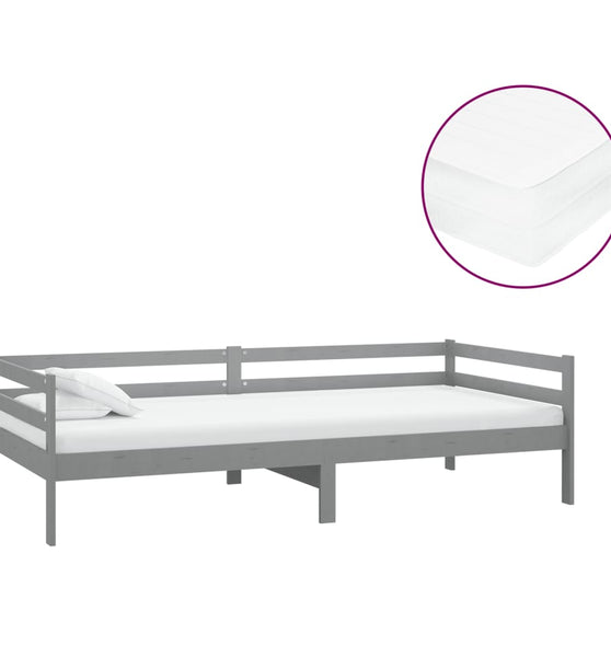 Tagesbett mit Matratze 90x200 cm Grau Kiefer Massivholz