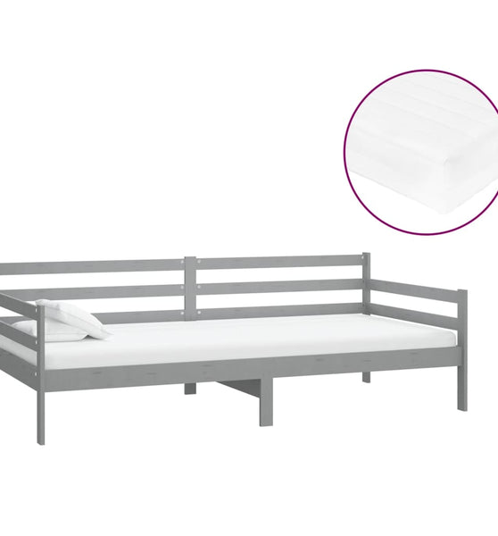 Tagesbett mit Matratze 90x200 cm Grau Kiefer Massivholz