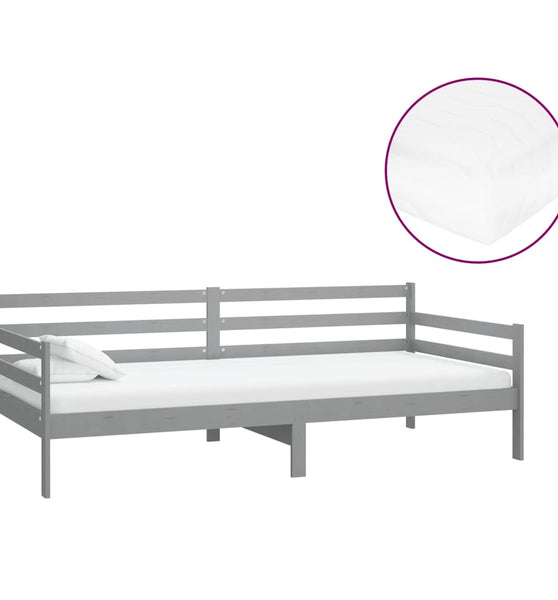 Tagesbett mit Matratze 90x200 cm Grau Kiefer Massivholz