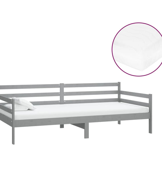 Tagesbett mit Matratze 90x200 cm Grau Kiefer Massivholz