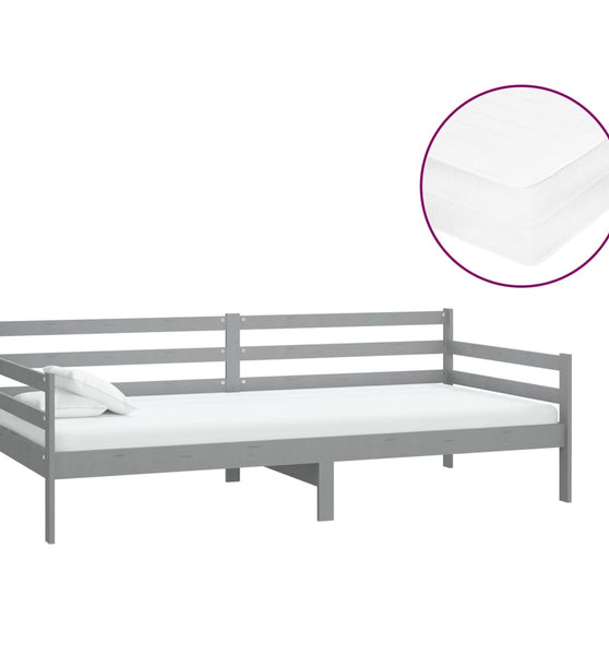 Tagesbett mit Matratze 90x200 cm Grau Kiefer Massivholz