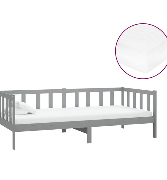 Tagesbett mit Matratze 90x200 cm Grau Kiefer Massivholz