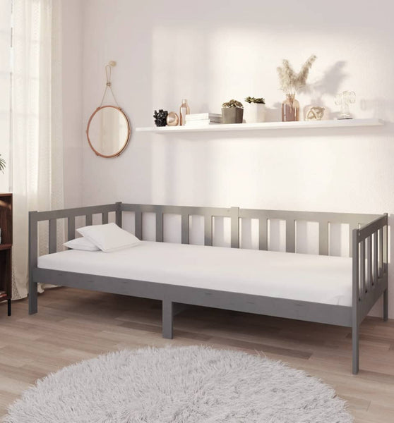 Tagesbett mit Matratze 90x200 cm Grau Kiefer Massivholz