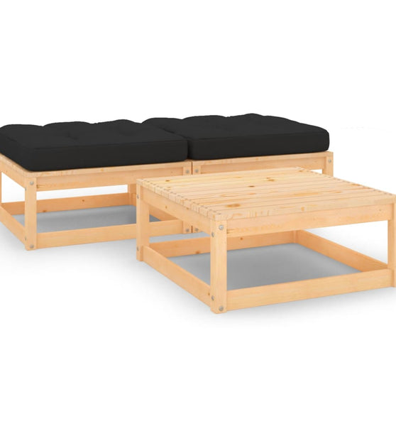 3-tlg. Garten-Lounge-Set mit Kissen Massivholz Kiefer