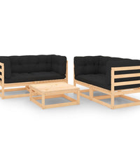 5-tlg. Garten-Lounge-Set mit Kissen Massivholz Kiefer