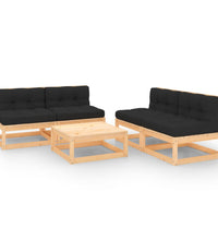 5-tlg. Garten-Lounge-Set mit Kissen Massivholz Kiefer