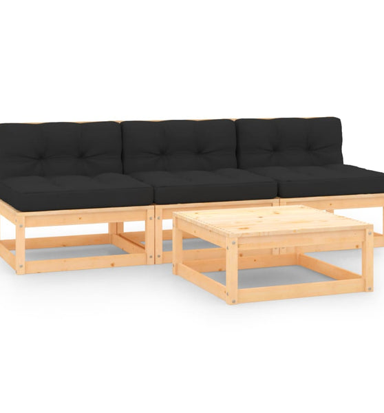 4-tlg. Garten-Lounge-Set mit Kissen Massivholz Kiefer