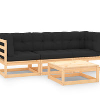 4-tlg. Garten-Lounge-Set mit Kissen Massivholz Kiefer