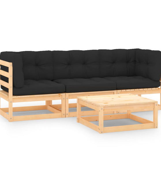 4-tlg. Garten-Lounge-Set mit Kissen Massivholz Kiefer