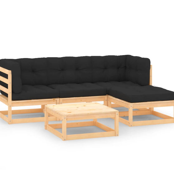 5-tlg. Garten-Lounge-Set mit Kissen Massivholz Kiefer