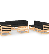 9-tlg. Garten-Lounge-Set mit Kissen Massivholz Kiefer