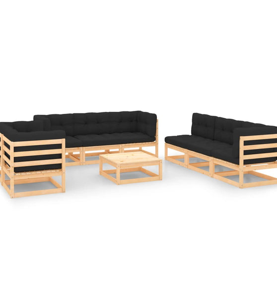 9-tlg. Garten-Lounge-Set mit Kissen Massivholz Kiefer