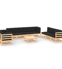 10-tlg. Garten-Lounge-Set mit Kissen Massivholz Kiefer