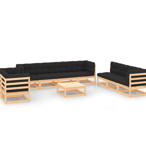 10-tlg. Garten-Lounge-Set mit Kissen Massivholz Kiefer