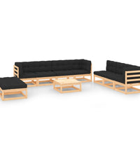 10-tlg. Garten-Lounge-Set mit Kissen Massivholz Kiefer