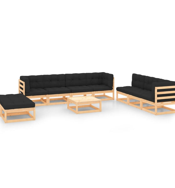 10-tlg. Garten-Lounge-Set mit Kissen Massivholz Kiefer