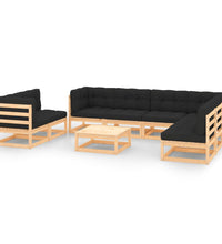 9-tlg. Garten-Lounge-Set mit Kissen Massivholz Kiefer