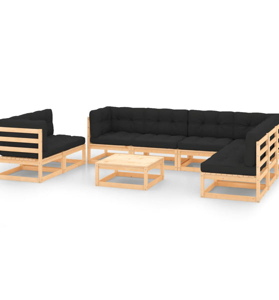 9-tlg. Garten-Lounge-Set mit Kissen Massivholz Kiefer