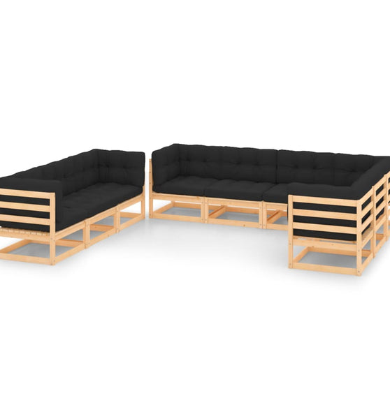 9-tlg. Garten-Lounge-Set mit Kissen Massivholz Kiefer