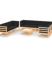 10-tlg. Garten-Lounge-Set mit Kissen Massivholz Kiefer