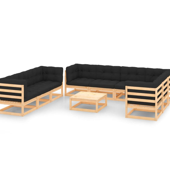 10-tlg. Garten-Lounge-Set mit Kissen Massivholz Kiefer