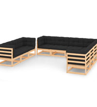 10-tlg. Garten-Lounge-Set mit Kissen Massivholz Kiefer