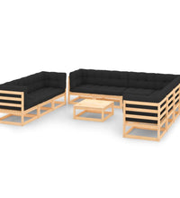 11-tlg. Garten-Lounge-Set mit Kissen Kiefer Massivholz