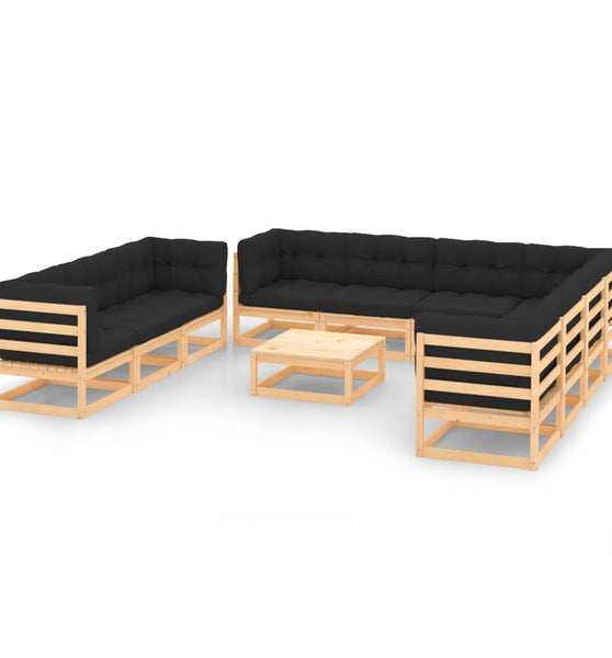 11-tlg. Garten-Lounge-Set mit Kissen Kiefer Massivholz