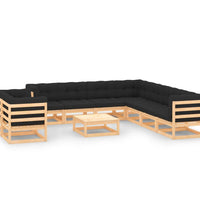 10-tlg. Garten-Lounge-Set mit Kissen Massivholz Kiefer