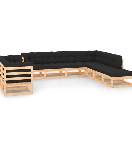 10-tlg. Garten-Lounge-Set mit Kissen Massivholz Kiefer