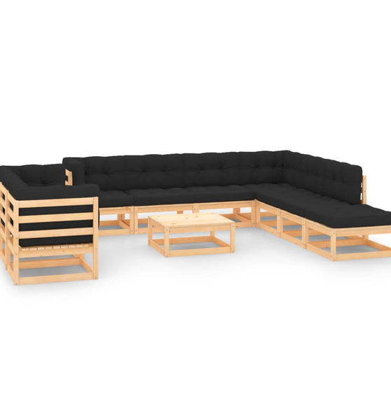 11-tlg. Garten-Lounge-Set mit Kissen Massivholz Kiefer