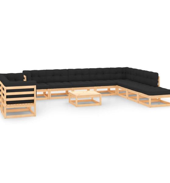 12-tlg. Garten-Lounge-Set mit Kissen Massivholz Kiefer