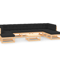 10-tlg. Garten-Lounge-Set mit Kissen Massivholz Kiefer