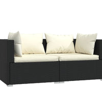 2-Sitzer-Sofa mit Kissen Schwarz Poly Rattan
