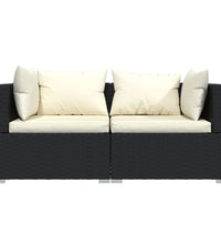 2-Sitzer-Sofa mit Kissen Schwarz Poly Rattan
