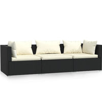 3-Sitzer-Sofa mit Kissen Schwarz Poly Rattan