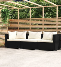 3-Sitzer-Sofa mit Kissen Schwarz Poly Rattan