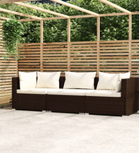 3-Sitzer-Sofa mit Kissen Braun Poly Rattan