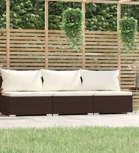 3-Sitzer-Sofa mit Kissen Braun Poly Rattan