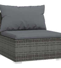Garten-Mittelsofa mit Kissen Grau Poly Rattan