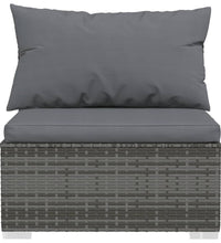Garten-Mittelsofa mit Kissen Grau Poly Rattan